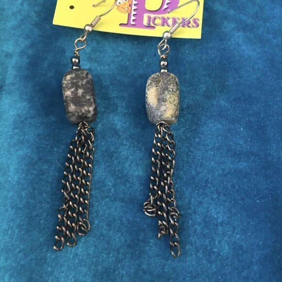 7 pairs dangle earrings - beaded - chains - ceramic - fused glass - sun and moon - Picture 4 of 8